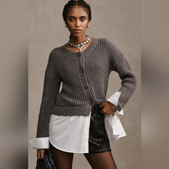 NWT By Anthropologie Cropped Twofer Cardigan Sweater Size XXS